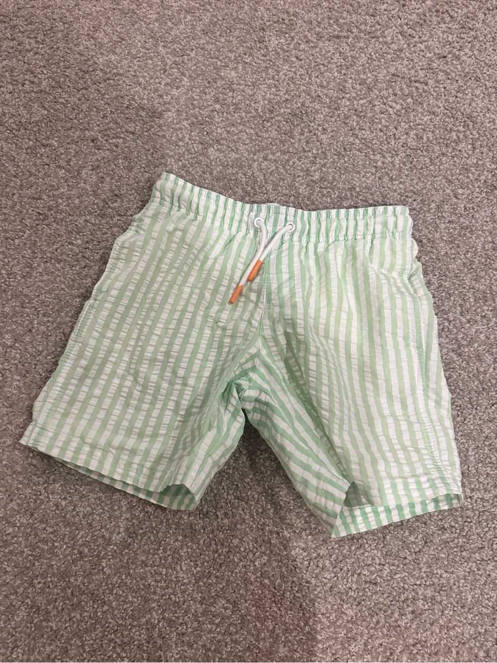 Cat & Jack Light Green and White Striped Kids Swim Trunks